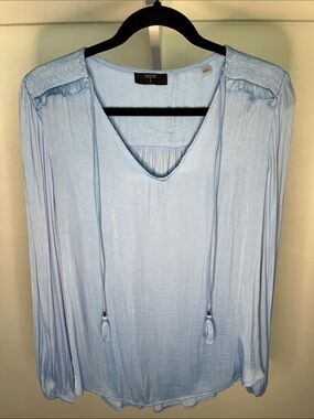 Tahari Powder Blue Gathered Yoke Blouse